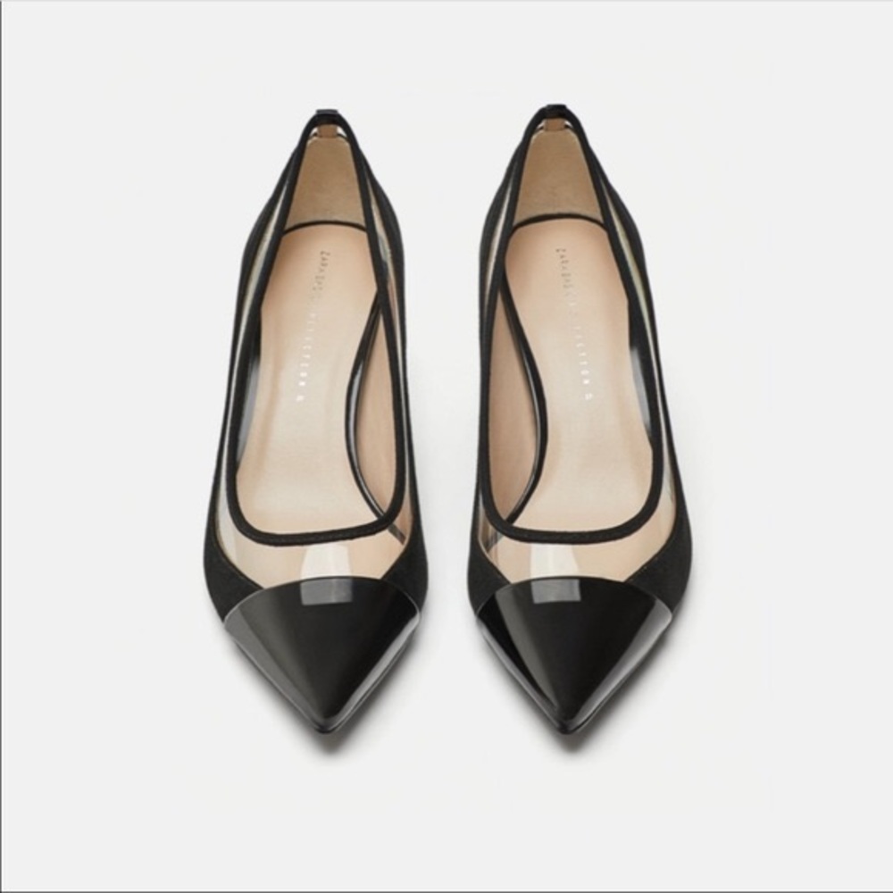 Zara Black Kitten Heels with Clear Plastic